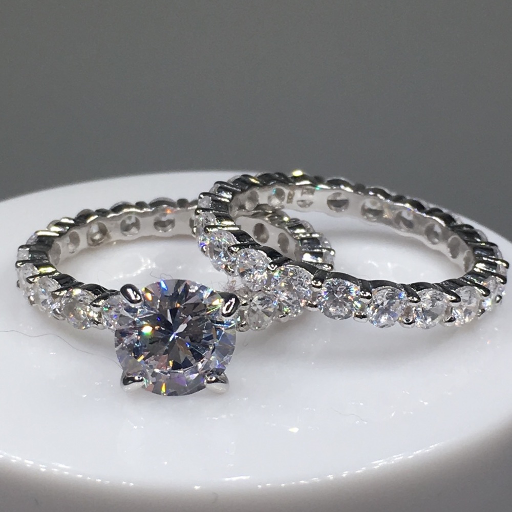 14k white gold ring set 5ct diamond engagement - Picture 2 of 8